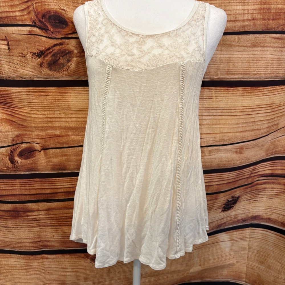 Pink Rose Womens Boho Indie Off White Sleeveless Lace Tank Top Size S